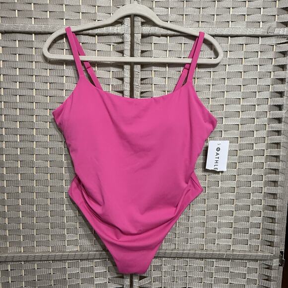 Athleta Scoop One Piece Swimsuit Women Size L Bright Pink NEW with Tag - Picture 2 of 12